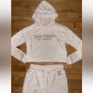 NEW! NWT JUICY COUTURE Plush Fleece Logo Hoodie & Pant Set White Ivory Size S